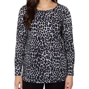 Mario Serrani Italy Large Crewneck Animal Print Top Black Gray Long Sleeve O